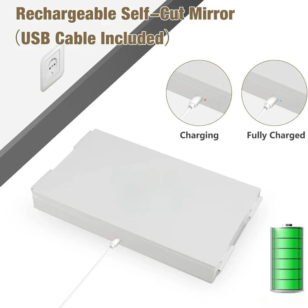 LED Lights 3 Way Mirror for Self Hair Cutting Rechargeable 360° Mirror with Self Haircut Mirror with Height Adjustable Hooks