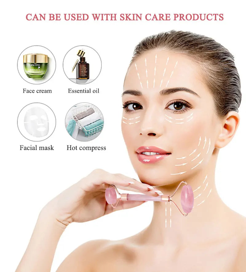 Rose Quartz Face Jade Roller Massagers Guasha Set Gua Sha Tools Natural Stone Gouache Scraper For Facial Massage Beauty Tool