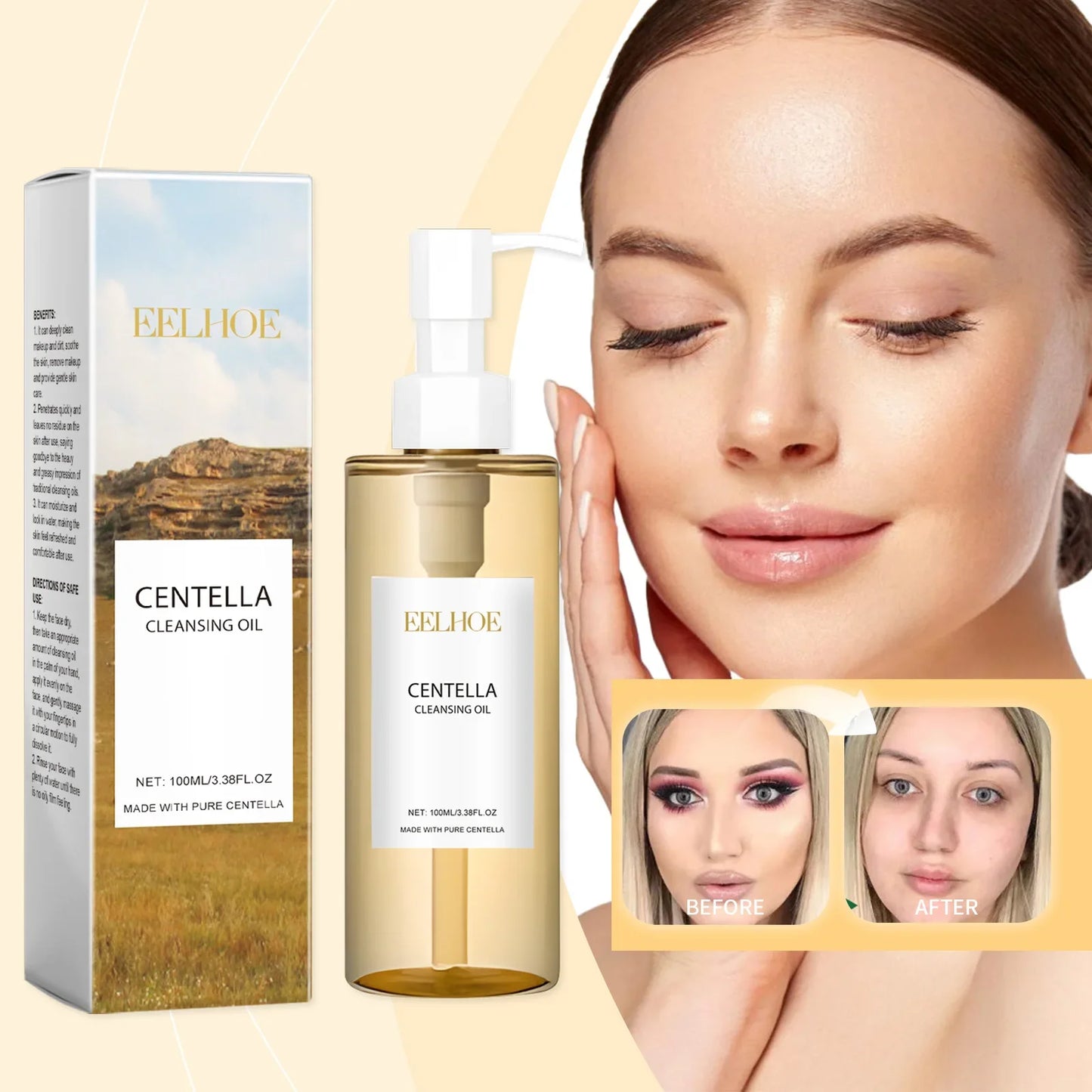 EELHOE Cleansing Remover Oil Facial Makeup Remover Moisturizing Face Refresher Cleaning Centella Asiatica Extract Vitamin E Oil