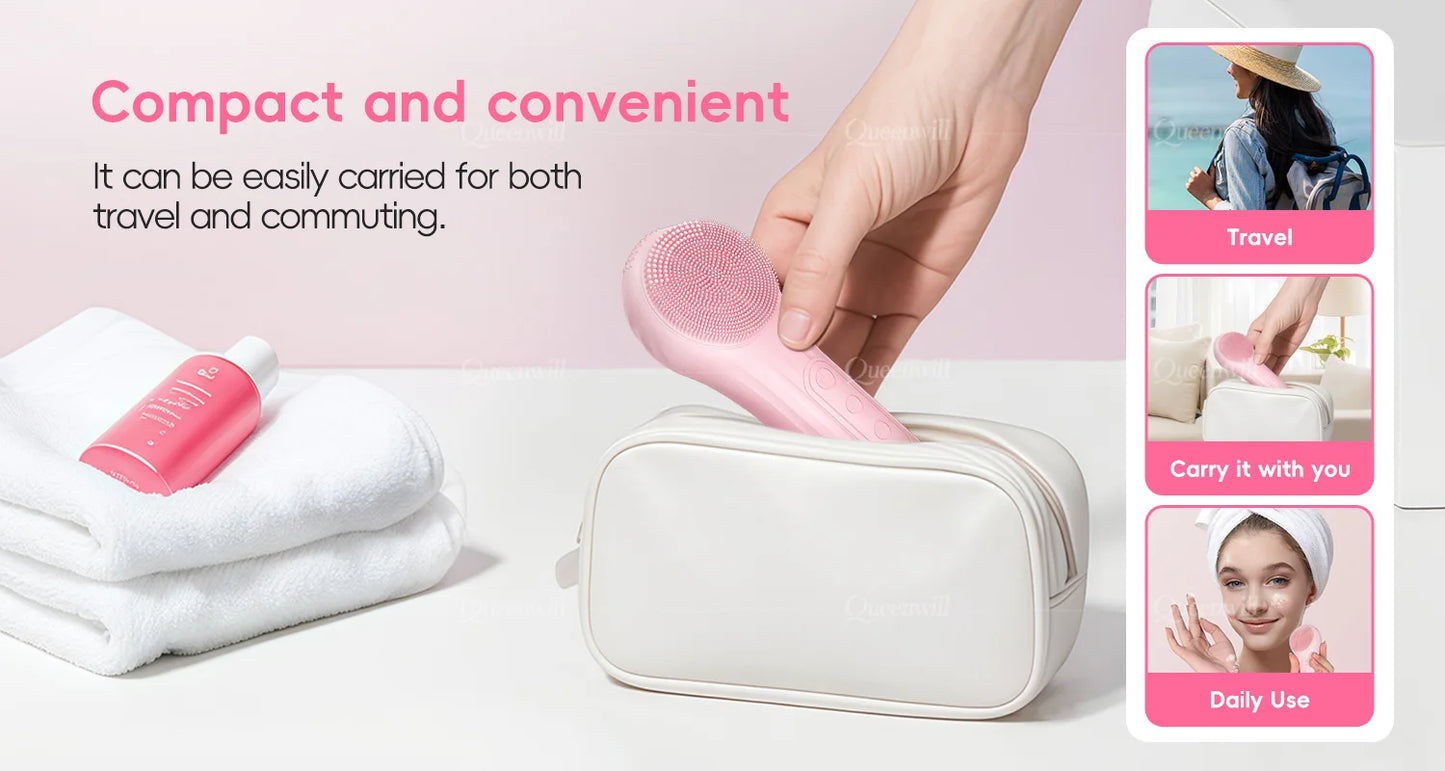 Silicone Electric Facial Cleansing Brush–6 Speeds,Heat application Waterproof&Deep Pore Cleanse Skin Cleansing Device Portable