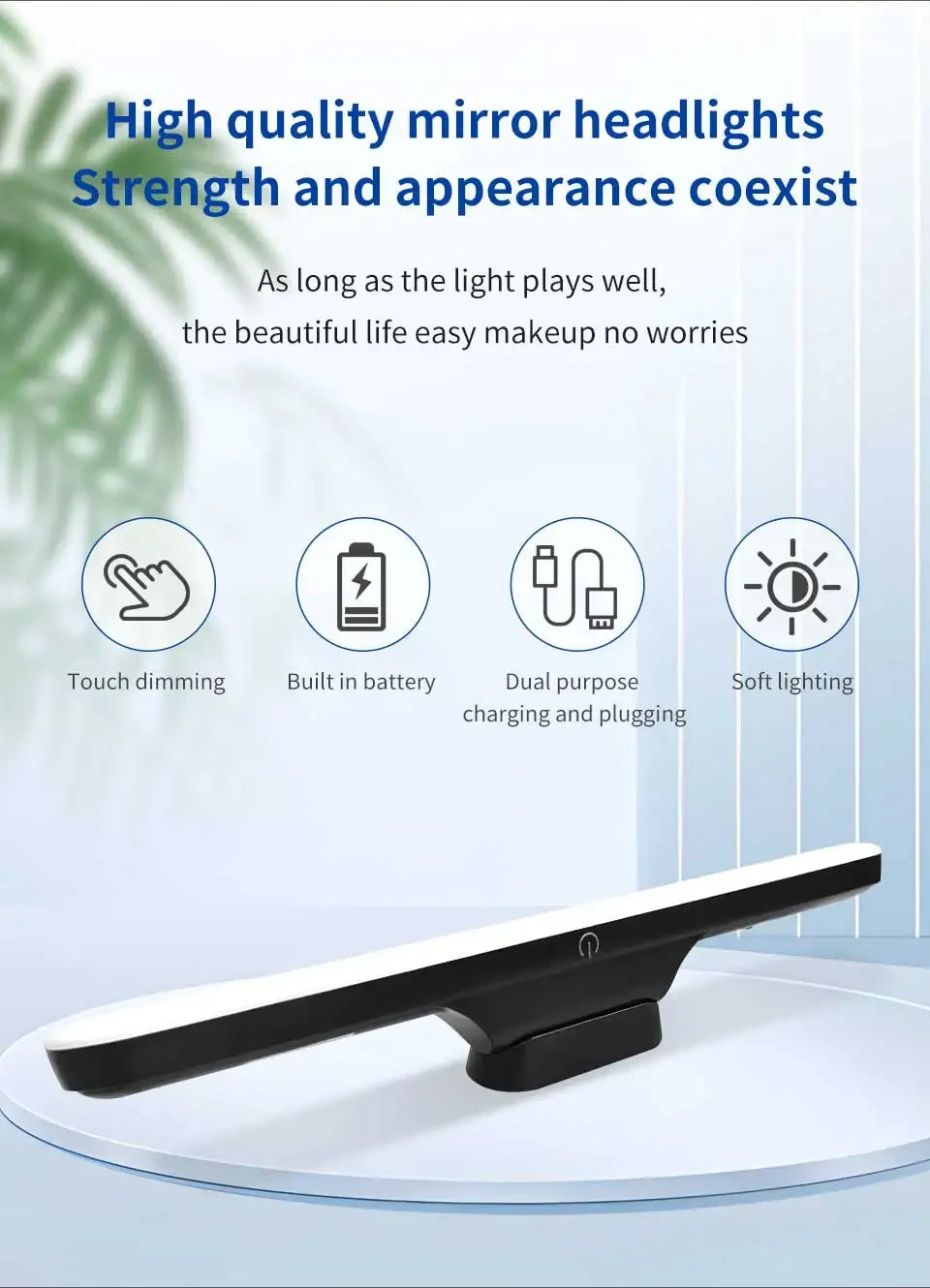 LED Mirror Front Makeup Light Eye Protection Reading Lamp Magnetic Touch Night Light for Dormitory Wardrobe Closet Lighting