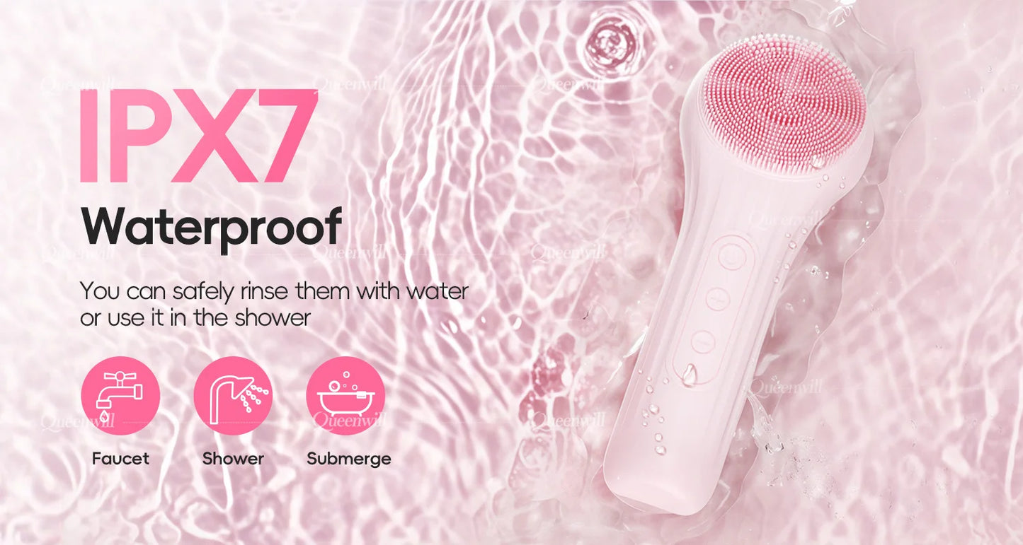 Silicone Electric Facial Cleansing Brush–6 Speeds,Heat application Waterproof&Deep Pore Cleanse Skin Cleansing Device Portable