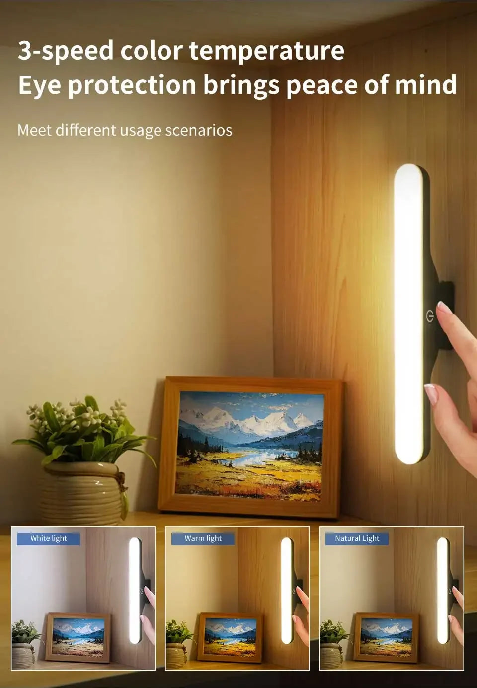 LED Mirror Front Makeup Light Eye Protection Reading Lamp Magnetic Touch Night Light for Dormitory Wardrobe Closet Lighting