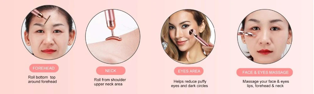 4 in 1 Vibrating Rose Quartz Roller Face Roller Eye Massager Jade Roller T/V Shaped Face Lifting Slimming Beauty Care Massager