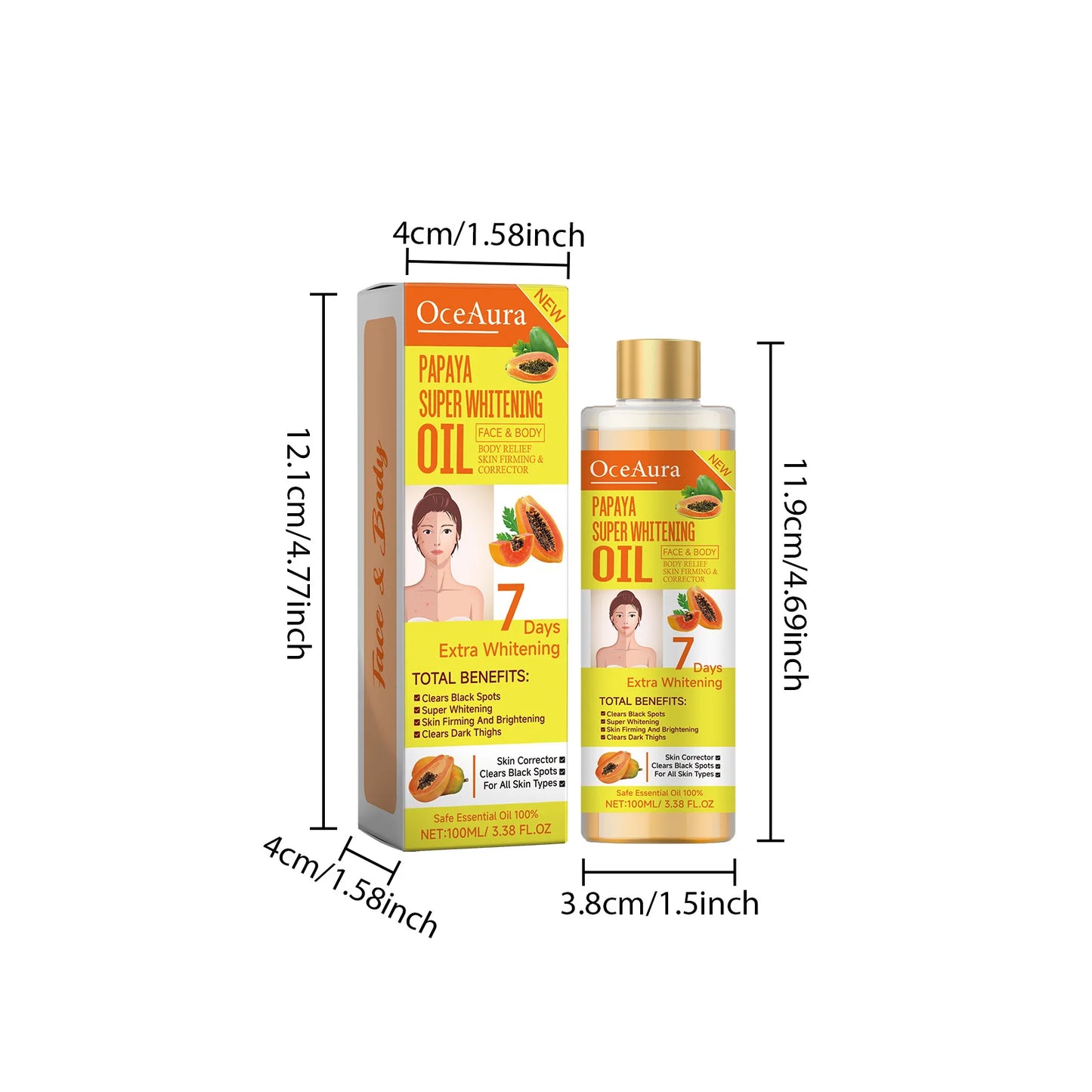 OCEAURA Papaya Super Whitening Oil Face & Body Moisturizer Nourishing Whitening Body Oil Body MassageSkin Papaya Oil 3.38 oz