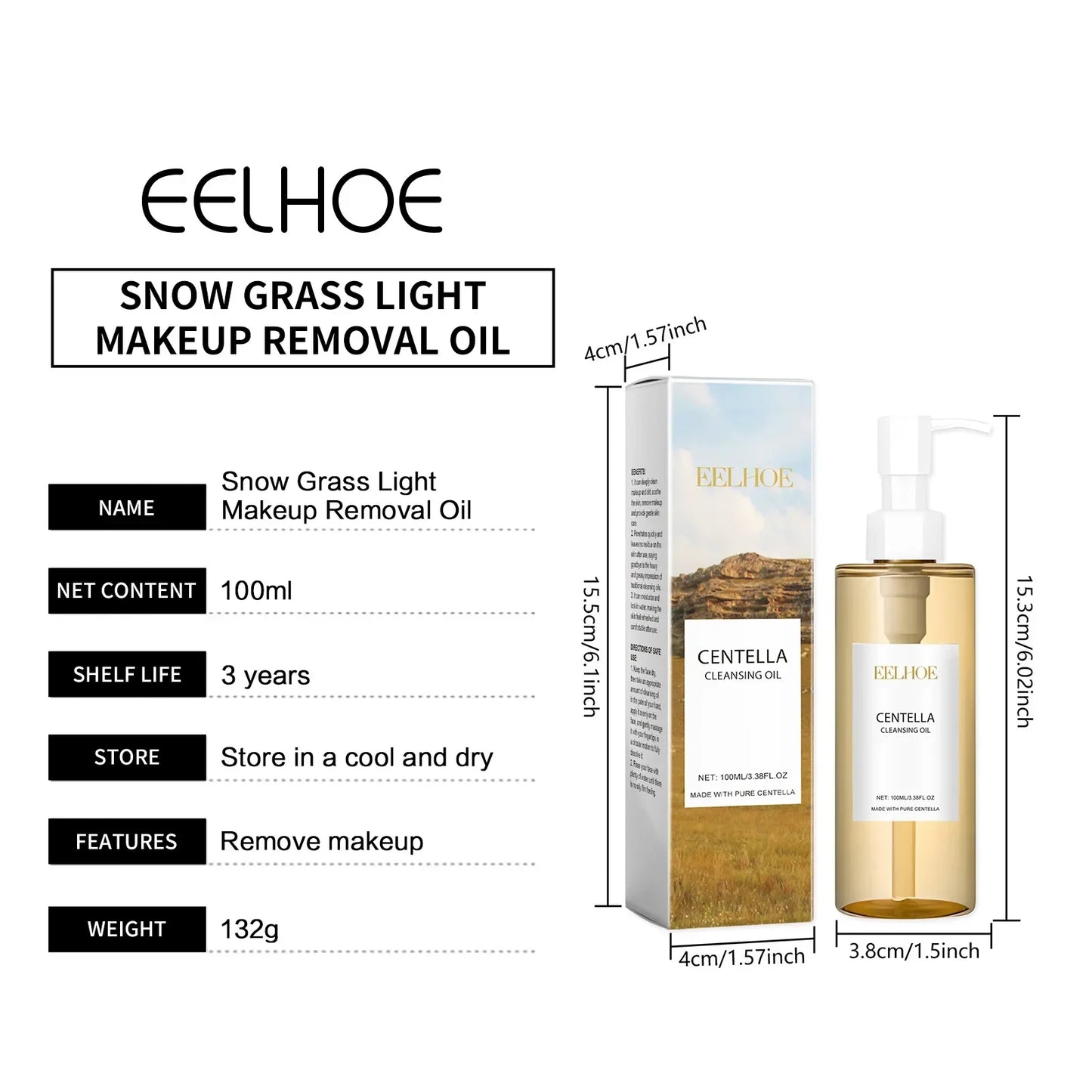 EELHOE Cleansing Remover Oil Facial Makeup Remover Moisturizing Face Refresher Cleaning Centella Asiatica Extract Vitamin E Oil