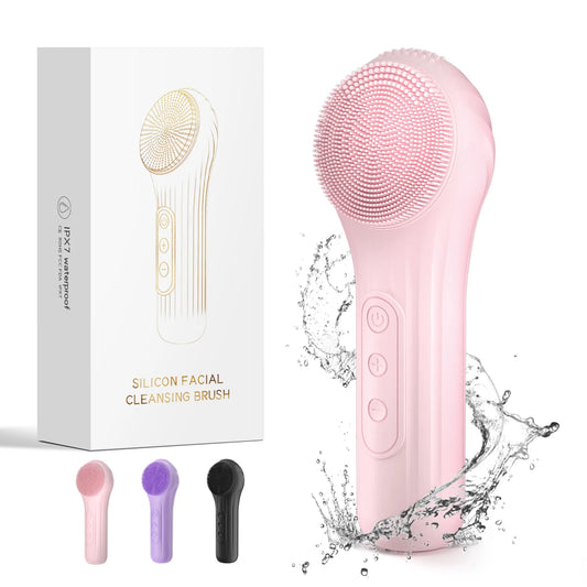 Silicone Electric Facial Cleansing Brush–6 Speeds,Heat application Waterproof&Deep Pore Cleanse Skin Cleansing Device Portable