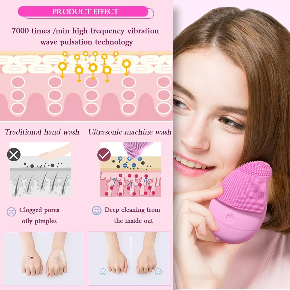 New Electric 6 Gears Massage Silicone Waterproof Facial Cleaning Brush Exfoliator Skin Care Face Mini Portable Sonic Vibration