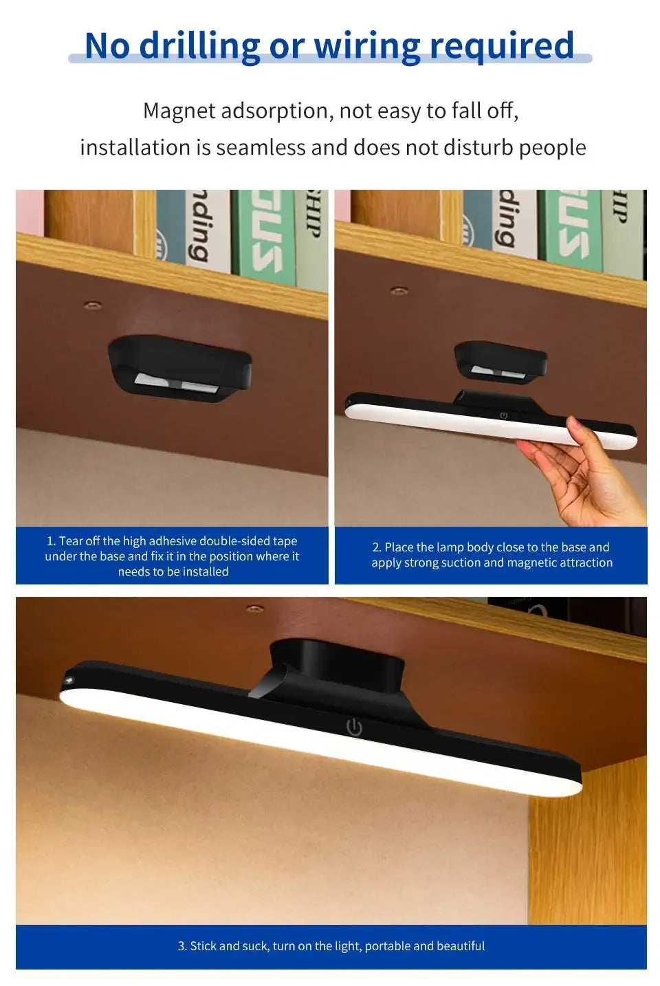 LED Mirror Front Makeup Light Eye Protection Reading Lamp Magnetic Touch Night Light for Dormitory Wardrobe Closet Lighting