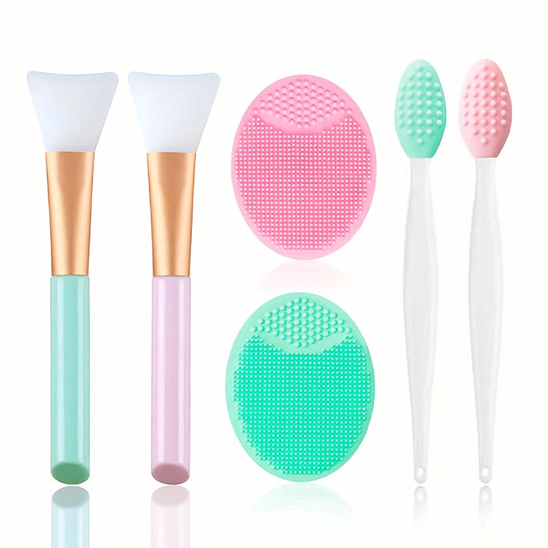6 Pieces Face Brush Set, Manual Silicone Exfoliating Lip Brush Nose Cleansing Brush and Mask Brush for Facial Skin Care。