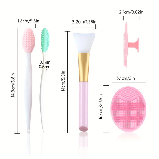 6 Pieces Face Brush Set, Manual Silicone Exfoliating Lip Brush Nose Cleansing Brush and Mask Brush for Facial Skin Care。