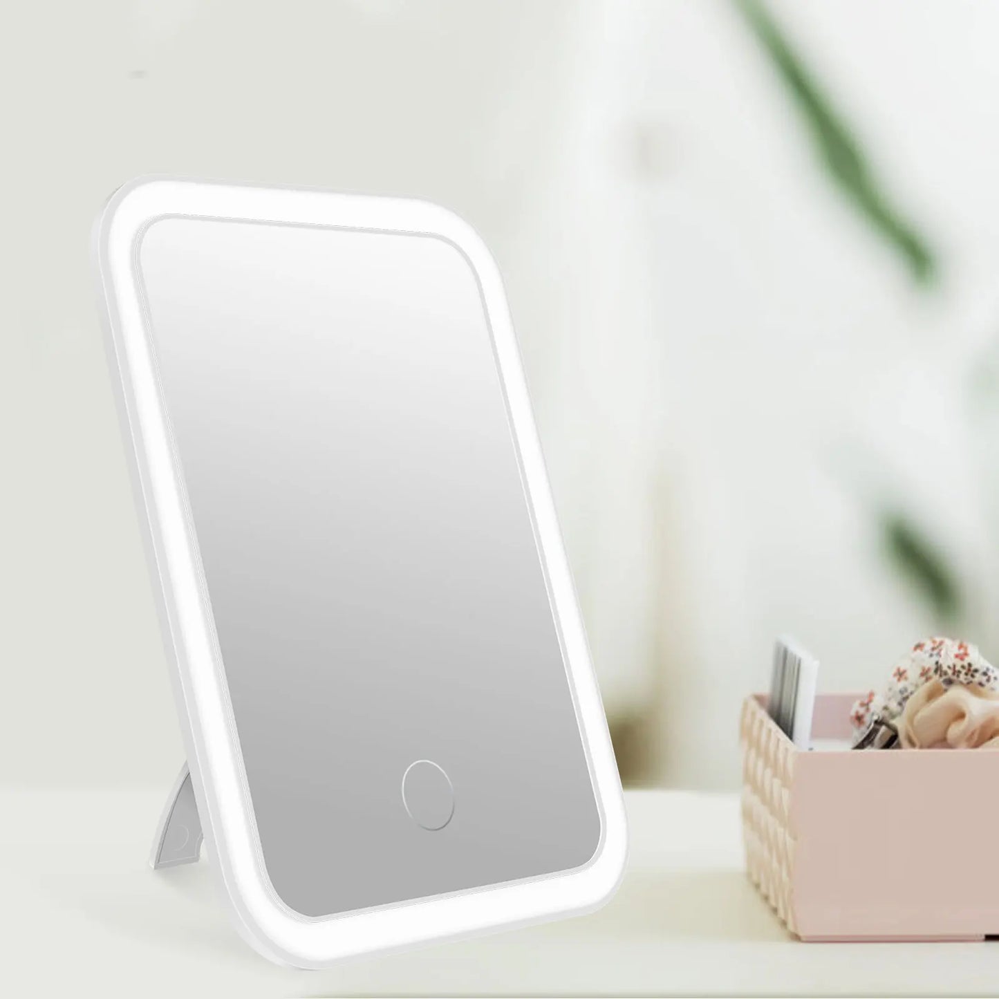 LED Makeup Mirror Lighted Cosmetic Mirror with Stand Dimmable Fill Light Len for Home Bedroom Desk Travel Portable Vanity Mirror