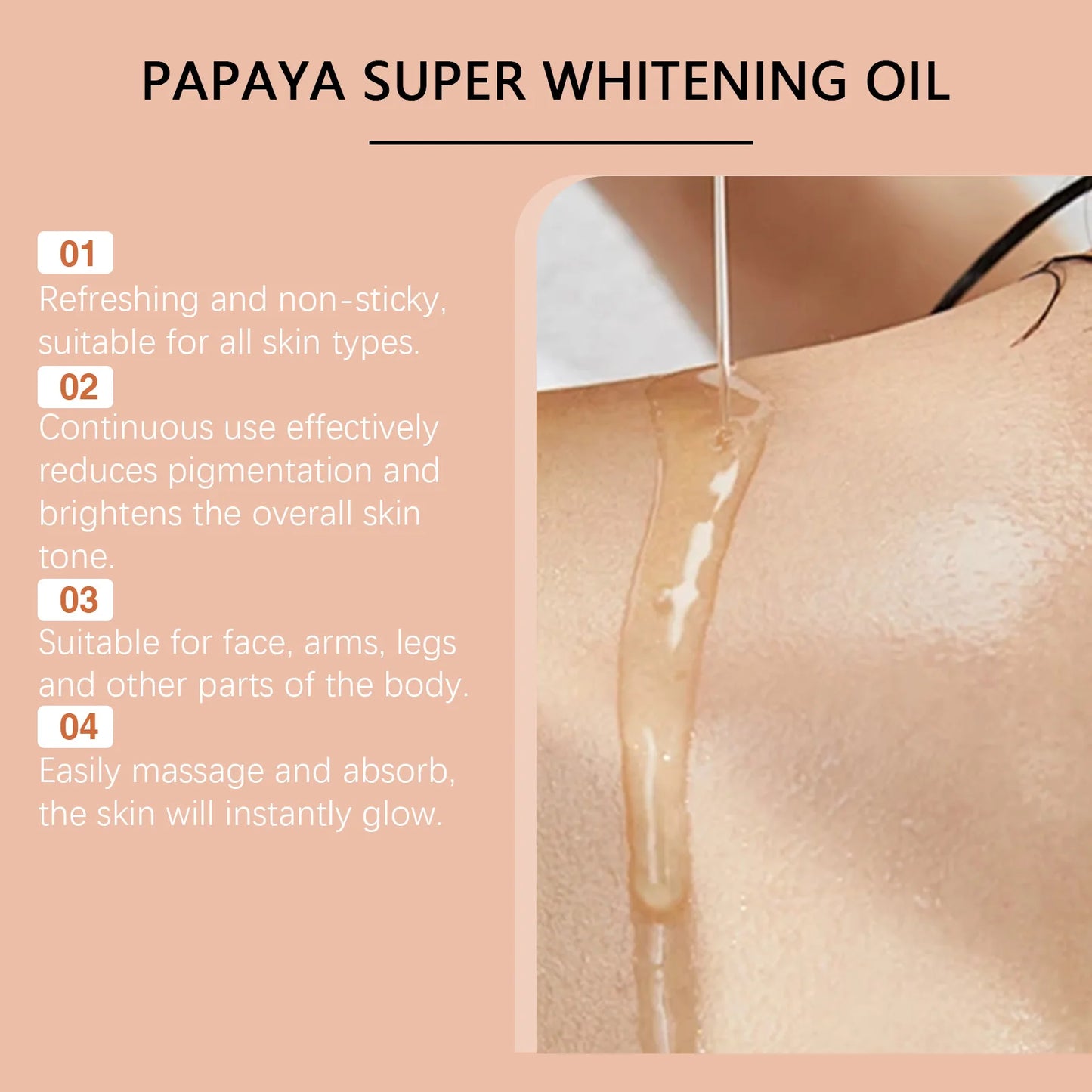 OCEAURA Papaya Super Whitening Oil Face & Body Moisturizer Nourishing Whitening Body Oil Body MassageSkin Papaya Oil 3.38 oz