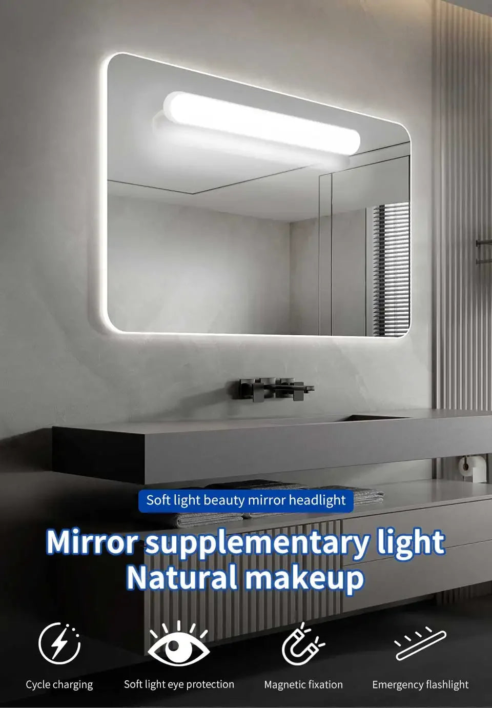 LED Mirror Front Makeup Light Eye Protection Reading Lamp Magnetic Touch Night Light for Dormitory Wardrobe Closet Lighting