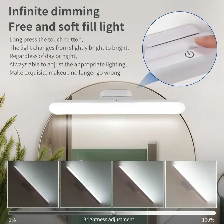 LED Mirror Front Makeup Light Eye Protection Reading Lamp Magnetic Touch Night Light for Dormitory Wardrobe Closet Lighting