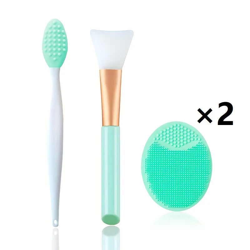 6 Pieces Face Brush Set, Manual Silicone Exfoliating Lip Brush Nose Cleansing Brush and Mask Brush for Facial Skin Care。